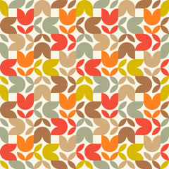 Retro geometric tulip and leaf seamless pattern background.