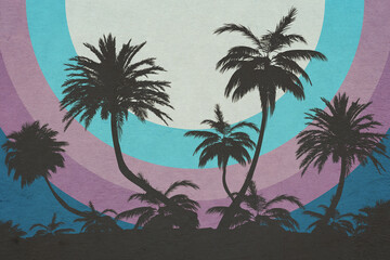 Palm trees on island grunge retro poster
