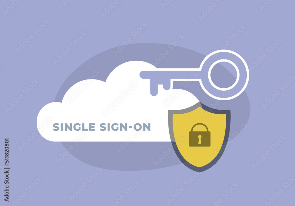Poster single sign-on concept. sso authentication scheme to sign in once to access all of their application