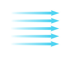 Air flow. Blue arrow showing direction of air movement. Wind direction arrow. Blue cold fresh stream from the conditioner. Vector illustration isolated on white background.