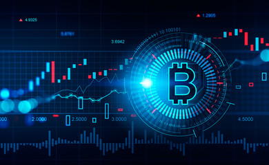Cryptocurrency market, financial data and bar chart, internet banking
