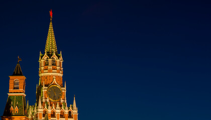 Fototapeta na wymiar Spasskaya Tower of Moscow Kremlin at Red Square in Moscow. Russia. High quality photo