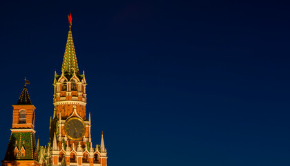 Fototapeta premium Spasskaya Tower of Moscow Kremlin at Red Square in Moscow. Russia. High quality photo