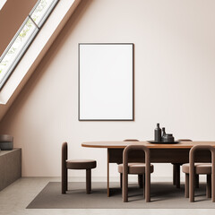 Meeting room interior with table, decoration and panoramic window. Mockup frame