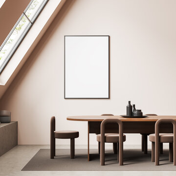 Meeting room interior with table, decoration and panoramic window. Mockup frame