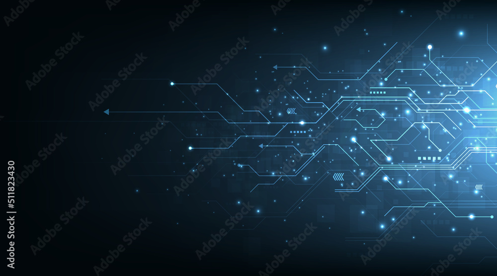 Poster  Circuit board blue technology background.Vector abstract technology illustration Circuit board on dark blue background.High tech circuit board connection system concept. 