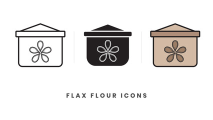 Flax flour icon. In lineart, outline, solid, colored styles. For wesite design, mobile app, software