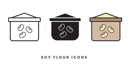 Soy flour icon. In lineart, outline, solid, colored styles. For wesite design, mobile app, software