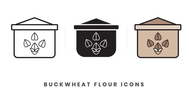 Buckwheat flour icon. In lineart, outline, solid, colored styles. For wesite design, mobile app, software