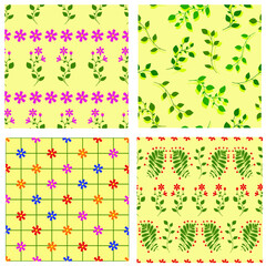Сollection of vector seamless patterns with colors on a yellow background