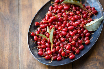 Fresh tasty Gumi berries on a metal tray