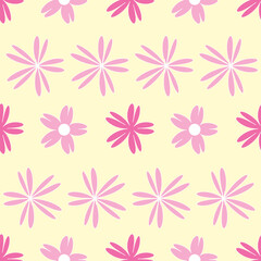 Vector yellow background white pink cherry tree flowers and cherry blossom sakura flowers. Seamless pattern background