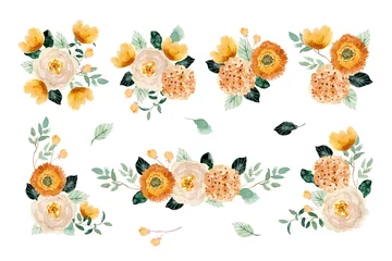 Fotobehang yellow beige watercolor floral arrangement © wulano