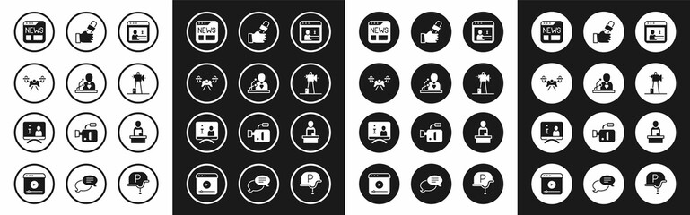 Fototapeta premium Set Information, Breaking news, Drone, News, Antenna, Journalist, and Television report icon. Vector