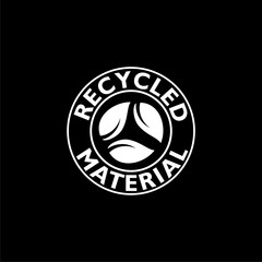 Recycled material sign logo isolated on dark background