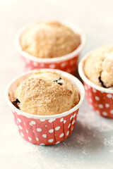 Muffins with Blueberries and Brown Sugar. Close up.