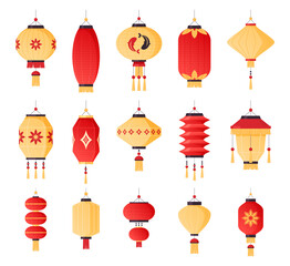 Fototapeta na wymiar Chinese paper lanterns. Asian festival, holiday celebration. Vector illustration