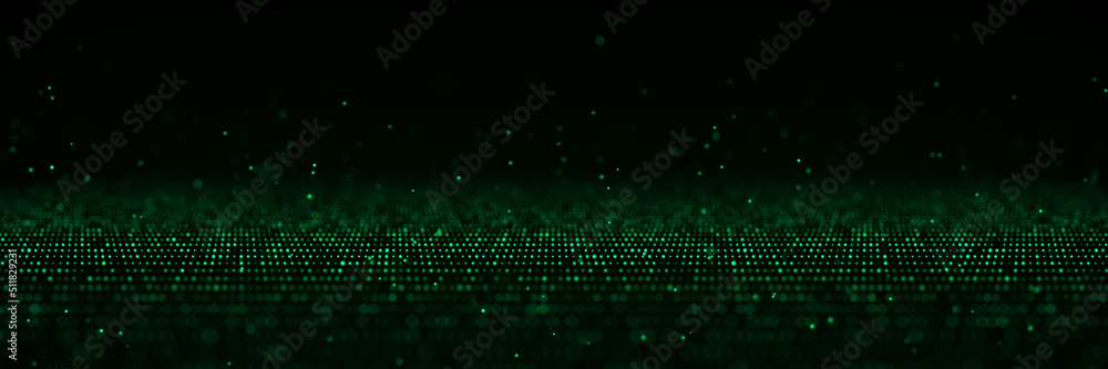 Poster dynamic flow of digital particles. perspective grid with dots. network connection structure. big dat