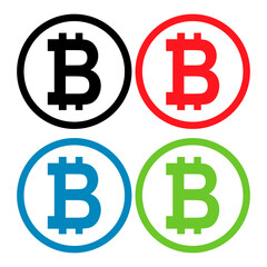 Set of Bitcoin web coin, internet electronic crypto design symbol, digital pay vector illustration