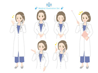 Obraz premium 笑顔の女性医師の表情イラスト素材