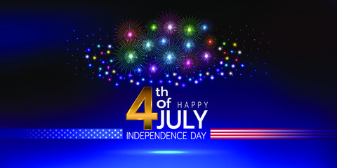 Colorful fireworks background for 4th of July. vector illustration