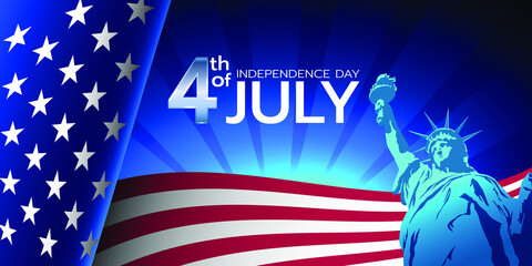 4th of July happy Independence Day USA waving flag background and statue of liberty. vector illustration © kritsanasak