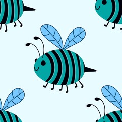 Kids seamless bee pattern for fabrics and packaging and gifts and cards and linens and wrapping paper