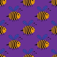 Kids seamless bee pattern for fabrics and packaging and gifts and cards and linens and wrapping paper