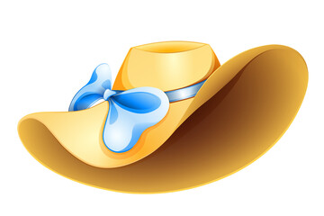 Straw hat cartoon with blue bow