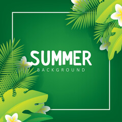 Summer Background Illustration with Tropical Plants and Green Background. Summer Vector Design