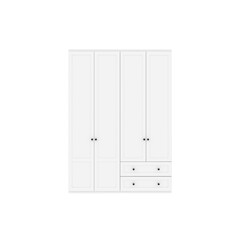 3D rendering white wardrobe cabinet, 4 doors and 
 2 drawers with black handle.