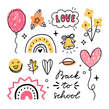 Cute school doodles. Vector school clipart