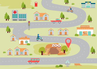Countryside map with places along the roads, vector illustration design