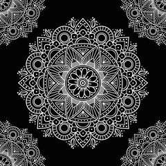 Ethnic floral seamless pattern with mandalas