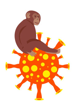 Virus cell with monkey silhouette, medical simbol