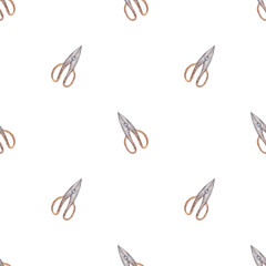 Obraz premium Clippers watercolor seamless pattern with white background. Scissors in the garden theme