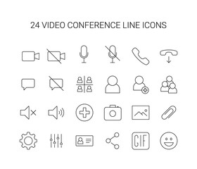 Line icon set. Video Conference Interface pack. Vector Illustration