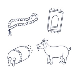 Coloring page cute sticker illustration of Eid al-Adha  the Muslim holiday of Hajj