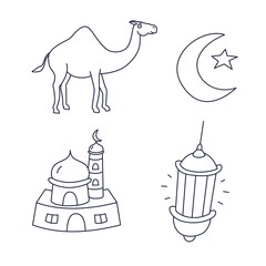 Coloring page cute sticker illustration of Eid al-Adha  the Muslim holiday of Hajj