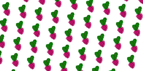 Turnip Ornament Pattern With Paint Brush. Design With Hand Drawn Sketch Icons on White Background