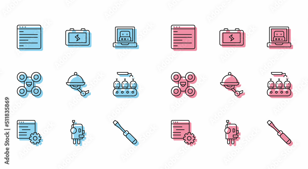 Poster set line computer api interface, robot, screwdriver, waiter robot, industrial production of robots, 