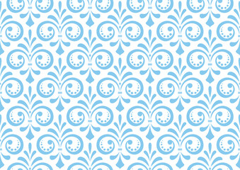 Flower geometric pattern. Seamless vector background. White and blue ornament. Ornament for fabric, wallpaper, packaging. Decorative print