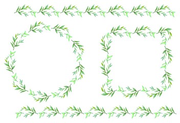 草木の水彩フレーム セット