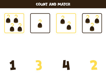 Counting game for kids. Count all pirate hooks and match with numbers. Worksheet for children.
