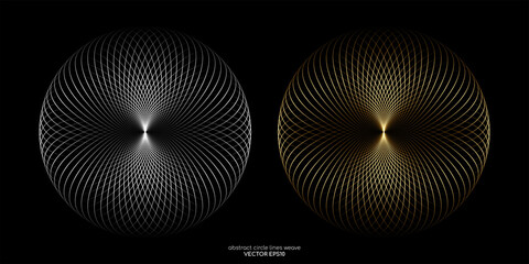 Abstract circle shape weaving lines pattern silver and gold isolated on black background. Vector illustration in concept financial, economic, investment, money, wealth.