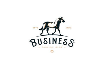 Horse logo with black and white horse details.
