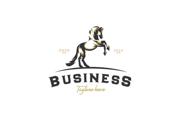 Horse logo with horse illustration standing defiantly