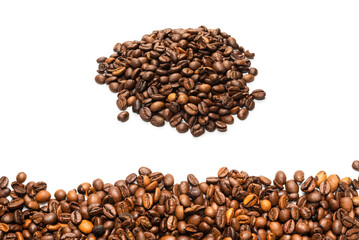 Coffee beans on a white background. Top view.
