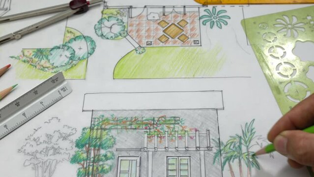 Landscape architect student learning garden plan design.