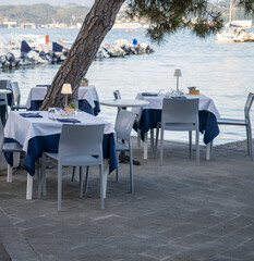 detail of table restaurant near sea in fezzano , la spezia italy